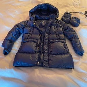 Add down boy puffer jacket in blue with mittens